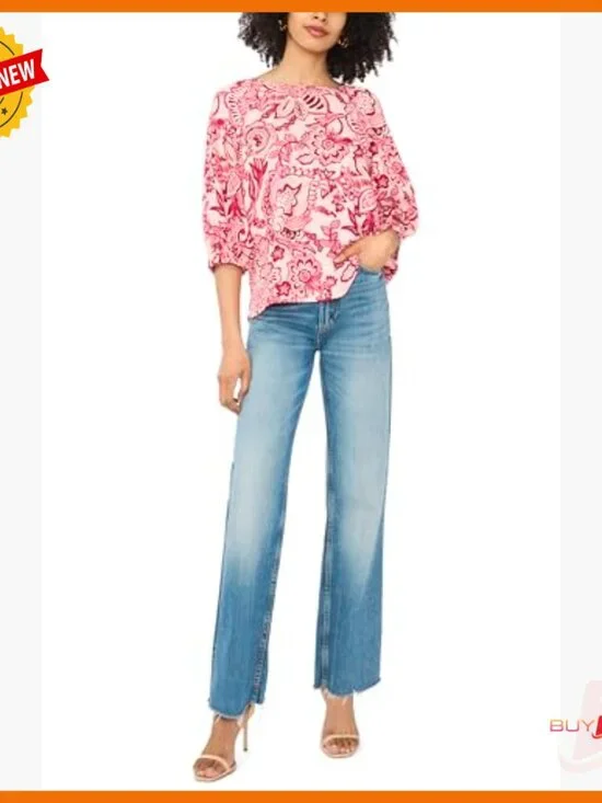 Raglan Puff 3/4 Sleeve Blouse, Regular Fit, Hand Wash Only - Picture 2 of 5